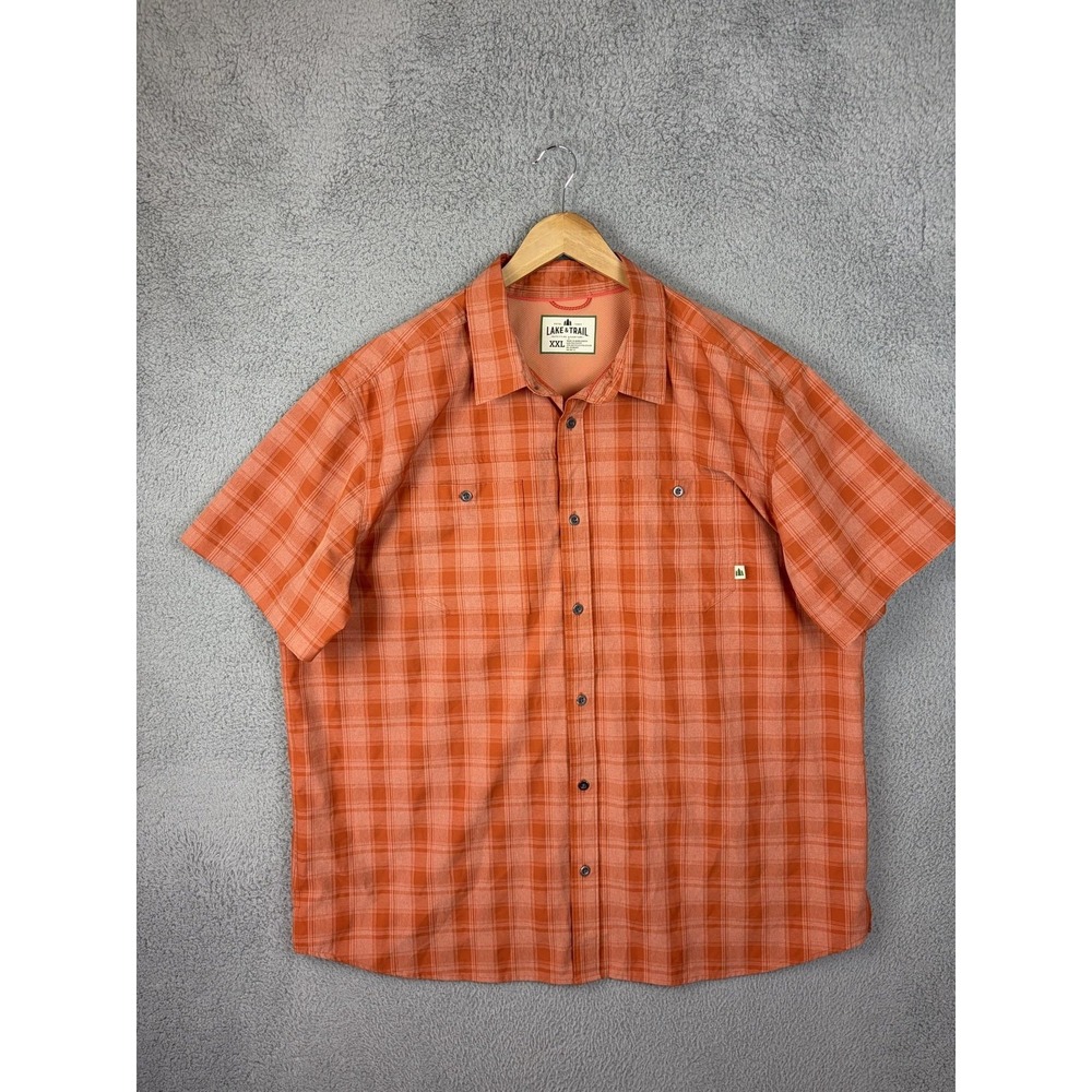 Lake & Trail Shirt Mens 2XL Orange Short Sleeve Button Front Stretch Outdoor Men